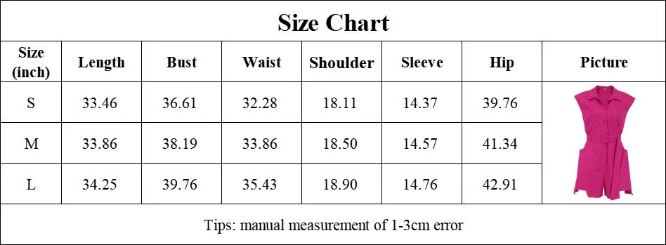 Women Jumpsuit Wrap Pockets Belt Ladies Sleeveless Short 100% Cotton One Piece Jumpsuits